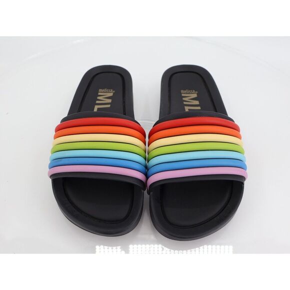 Melissa Women's Beach Sandal Size 7 Scented Slide Black Rainbow Rubber Shoe - Picture 3 of 10